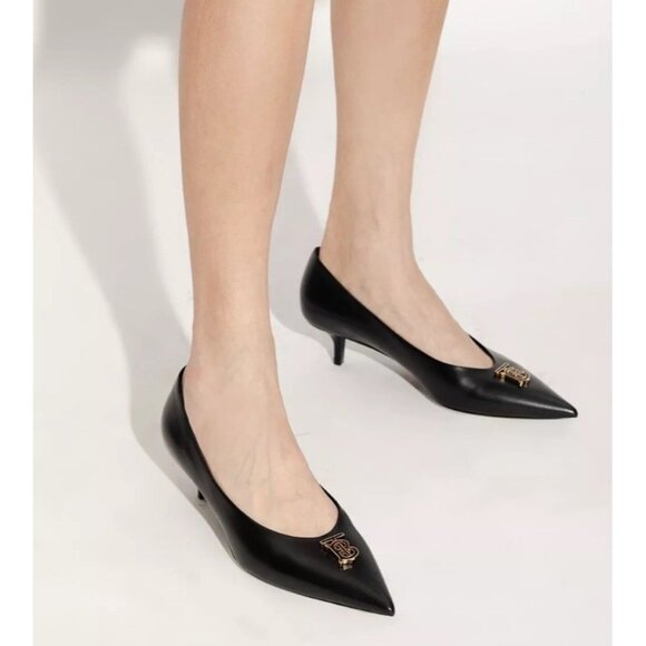 BURBERRY Women's EZRA 40 TB Pumps Low Heel Black Leather EU 39 US 9 - Picture 2 of 16